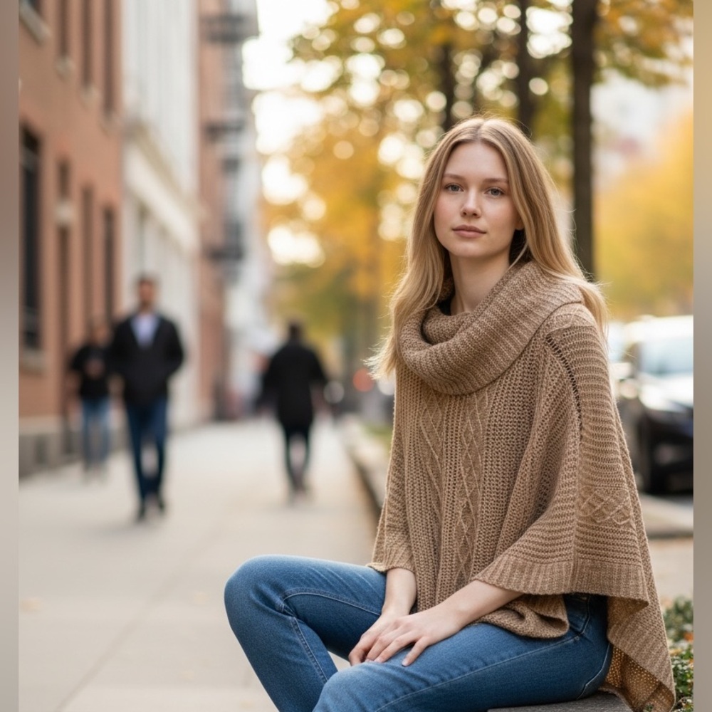 Jon & Anna Cozy Beige Poncho Sweater